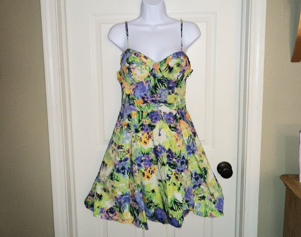 Jessica Simpson Tropical Floral Print Bustier Dress Sz. L w/Adjustable Straps